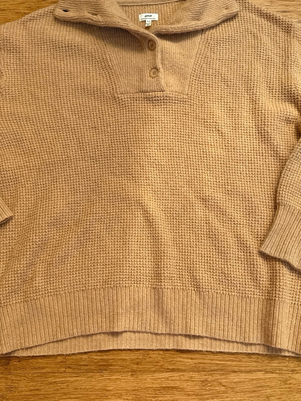 Aerie Cozy Waffle-Knit Mock Neck fisherman Sweater - Camel - Picture 3 of 7